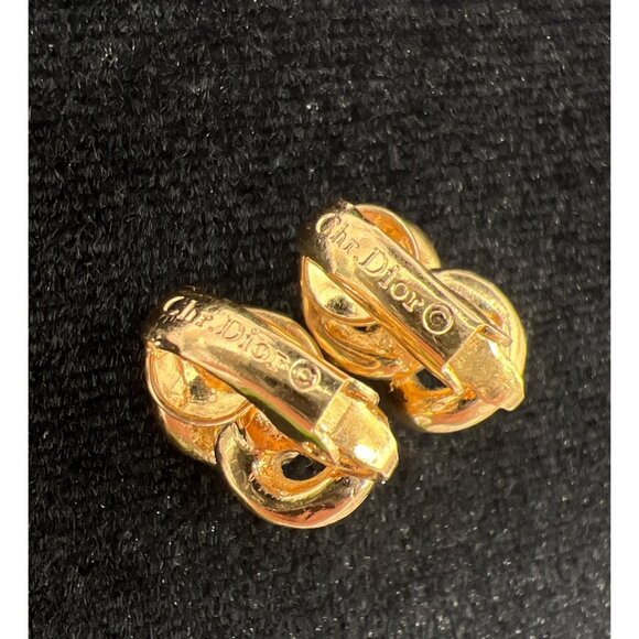 Christian Dior Gold-Tone Knot Clip-On Earrings With Rhinestone Accents Vintage J - Picture 5 of 7
